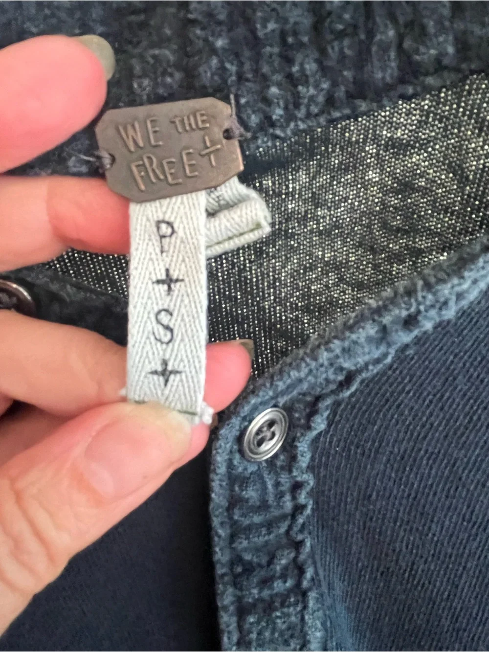 Free People /We The Free Distressed Washed Long Sleeve Henley in Slate Blue